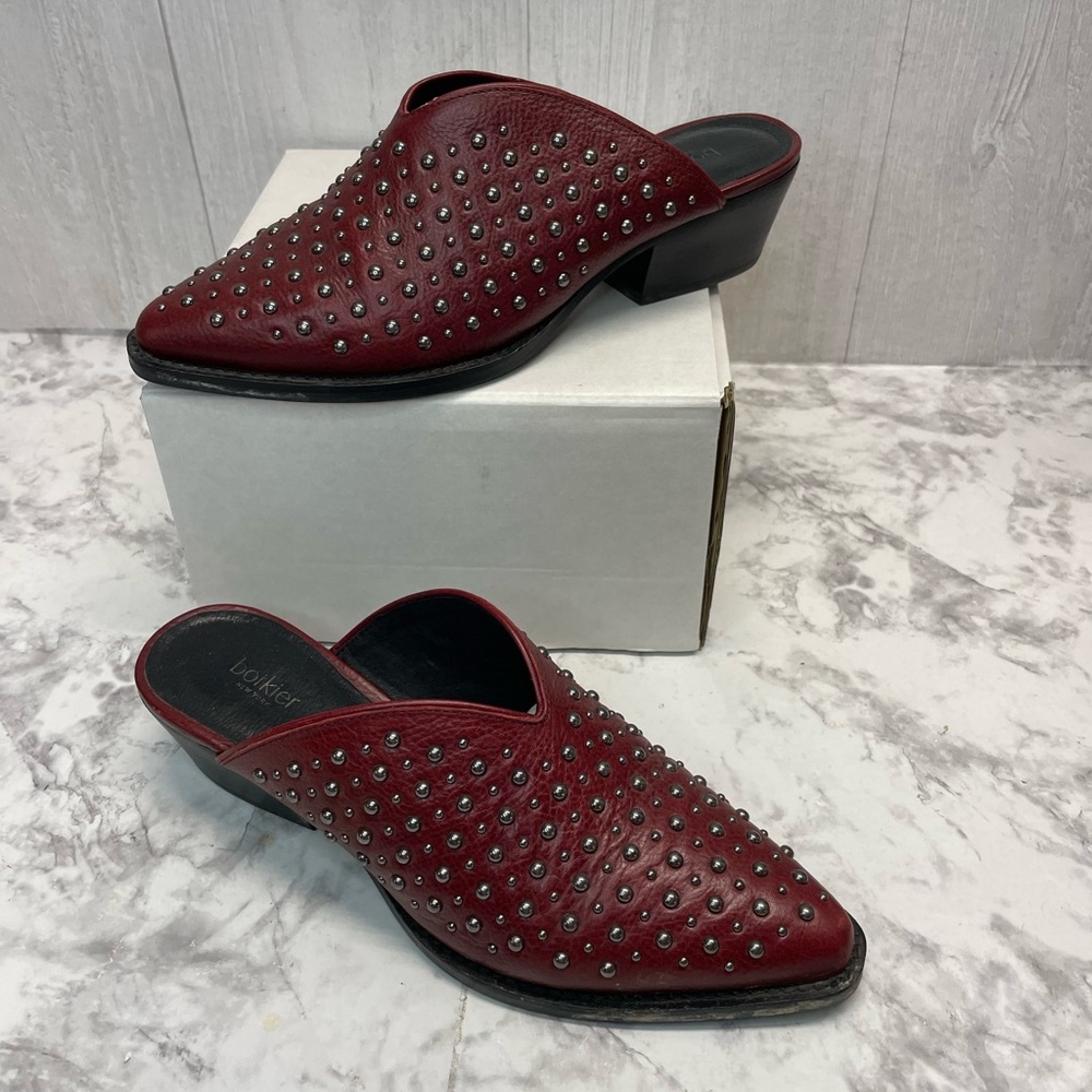 Botkier Trixie Bordeaux Studded Pointed Toe Slip On Mules Shoes Size 7 w/ heel